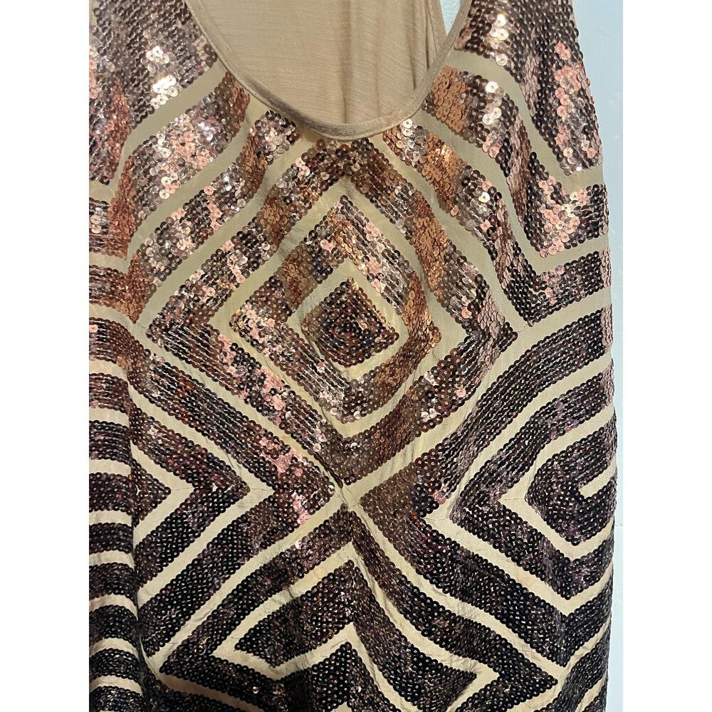 BCBG Sequin Tank Top Cami High Low Hem Tan Boho Contemporary Womans Size Large - Picture 3 of 10